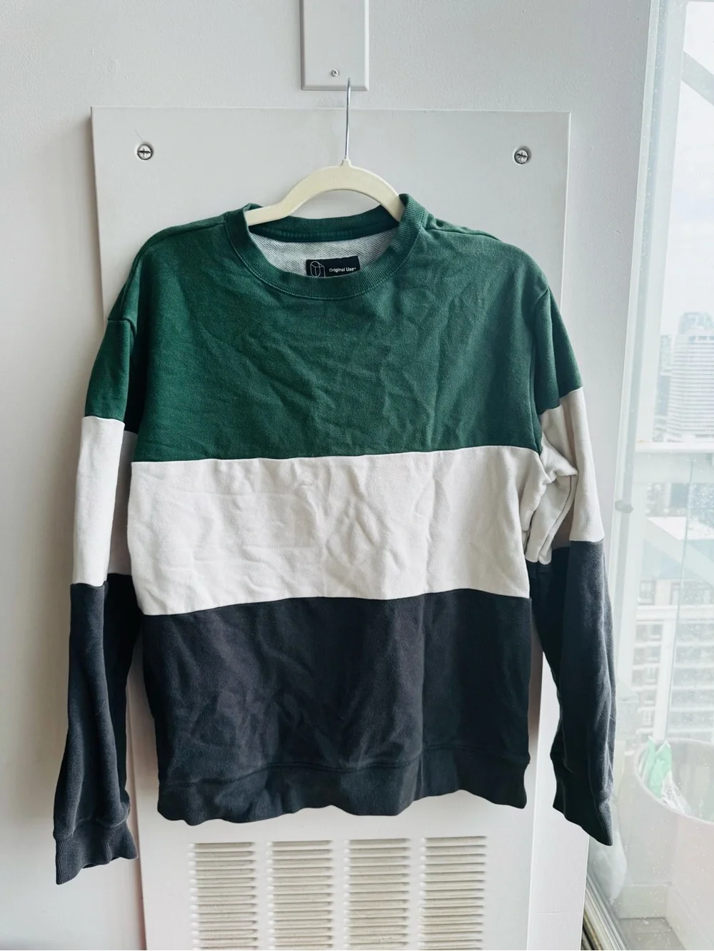 Original Use Colorblock Crewneck Sweater Green White M